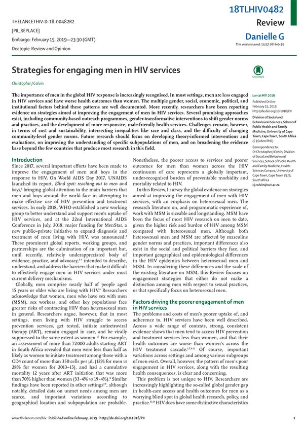 Strategies engaging men HIV services